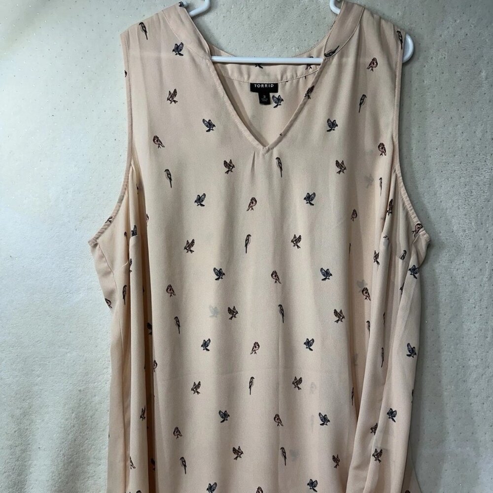Torrid Women’s Plus Size 3 Chiffon Bird Print Blouse Lightweight Flowy